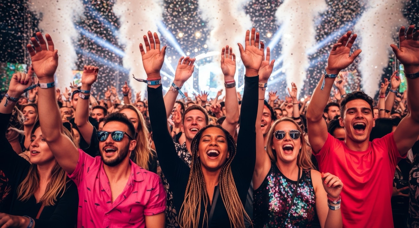 Festival crowd with hands in the air